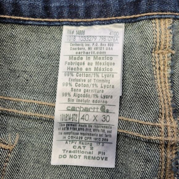 Flame Resistant Carhartt NFPA 2112/CAT 2 Self Extinguishing Work Jean size 40x30 - Picture 13 of 15